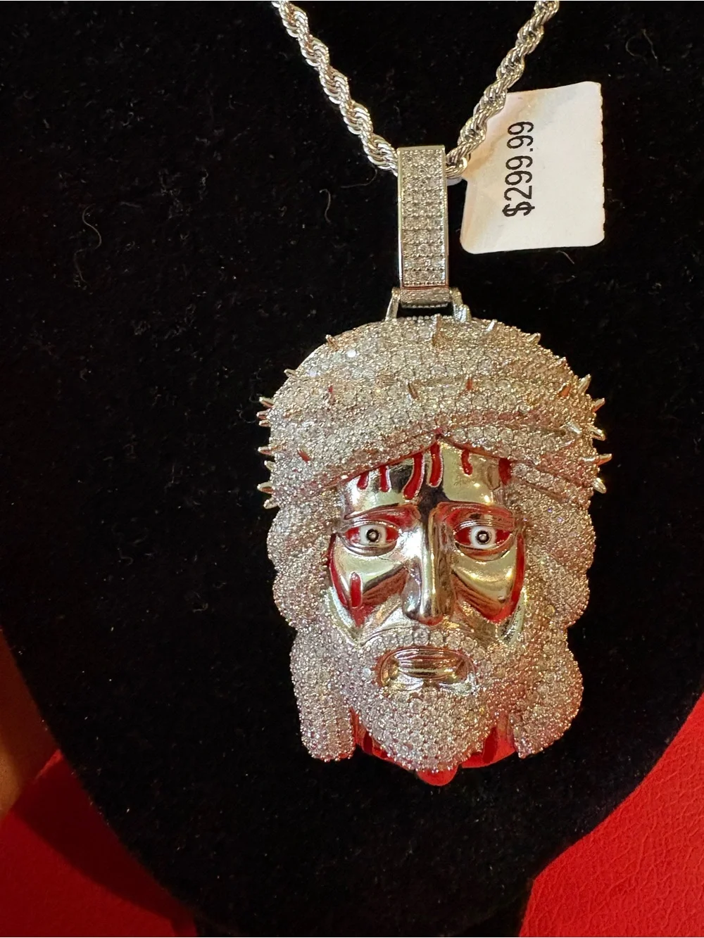 Silver-Tone Pavé Jesus Head Pendant Necklace - Sparkling Silver